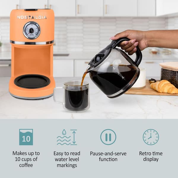 Nostalgia Classic Retro 10 Cup Coffee Maker, Orange NCRCOF10OR6A