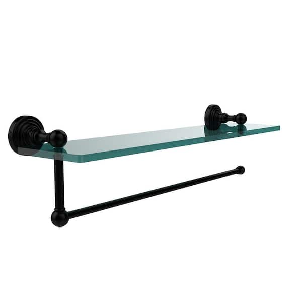 Allied Brass Waverly Place 16 in. L x 5 in. H x 5 in. W Paper Towel Holder with Clear Glass Shelf in Matte Black