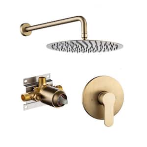 Single-Handle 1-Spray Round High Pressure Shower Faucet with 10 in. Shower Head in Brushed Gold (Valve Included)