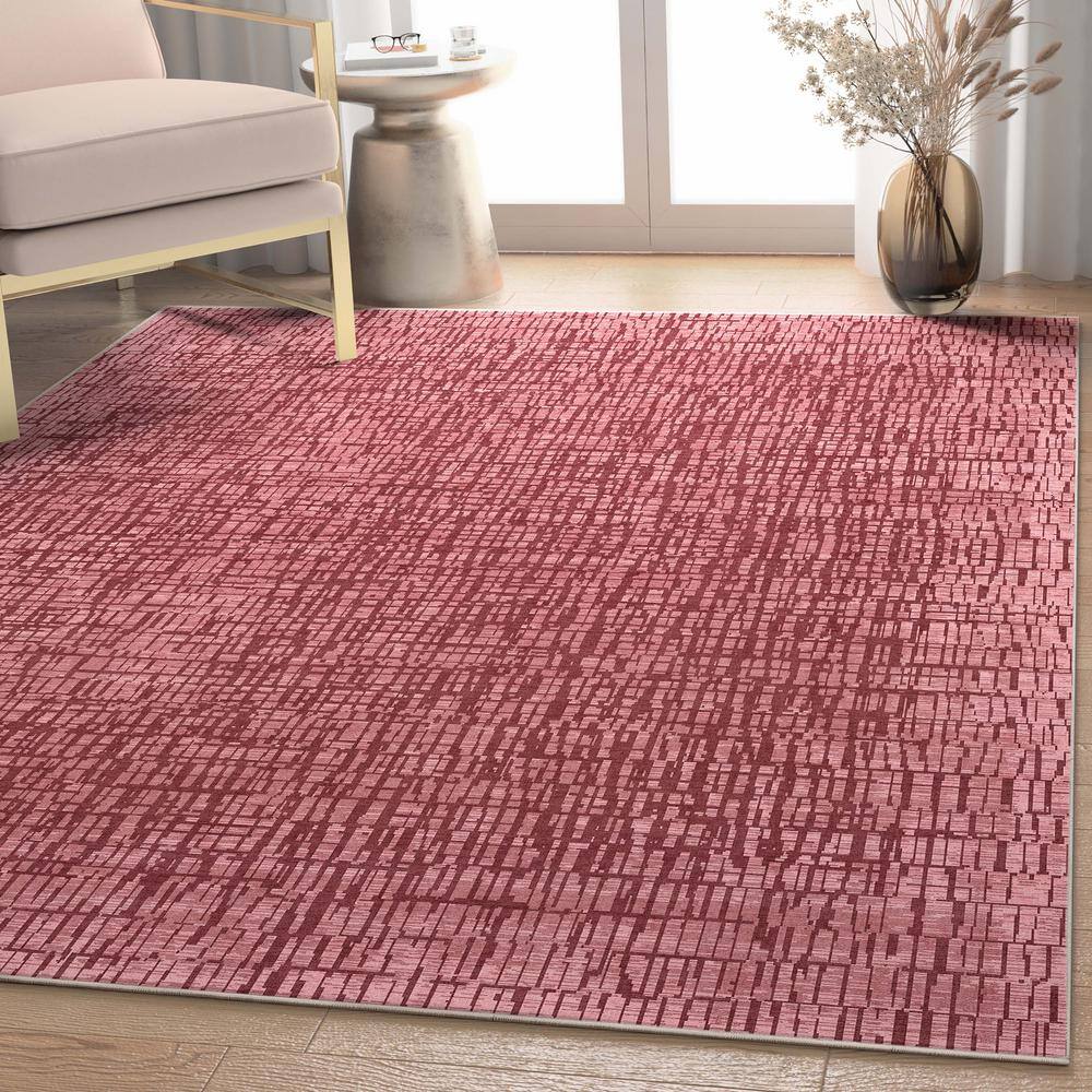 Red Abstract Synthetic Flat-Weave 5'3" x 7'3" Area Rug
