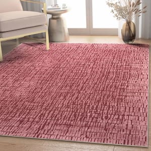 Red 7 ft. 7 in. x 9 ft. 10 in. Abstract Nightscape Modern Geometric Flat-Weave Area Rug