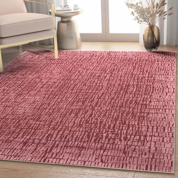 Red 9 ft. 10 in. x 13 ft. Abstract Nightscape Modern Geometric Flat-Weave Area Rug