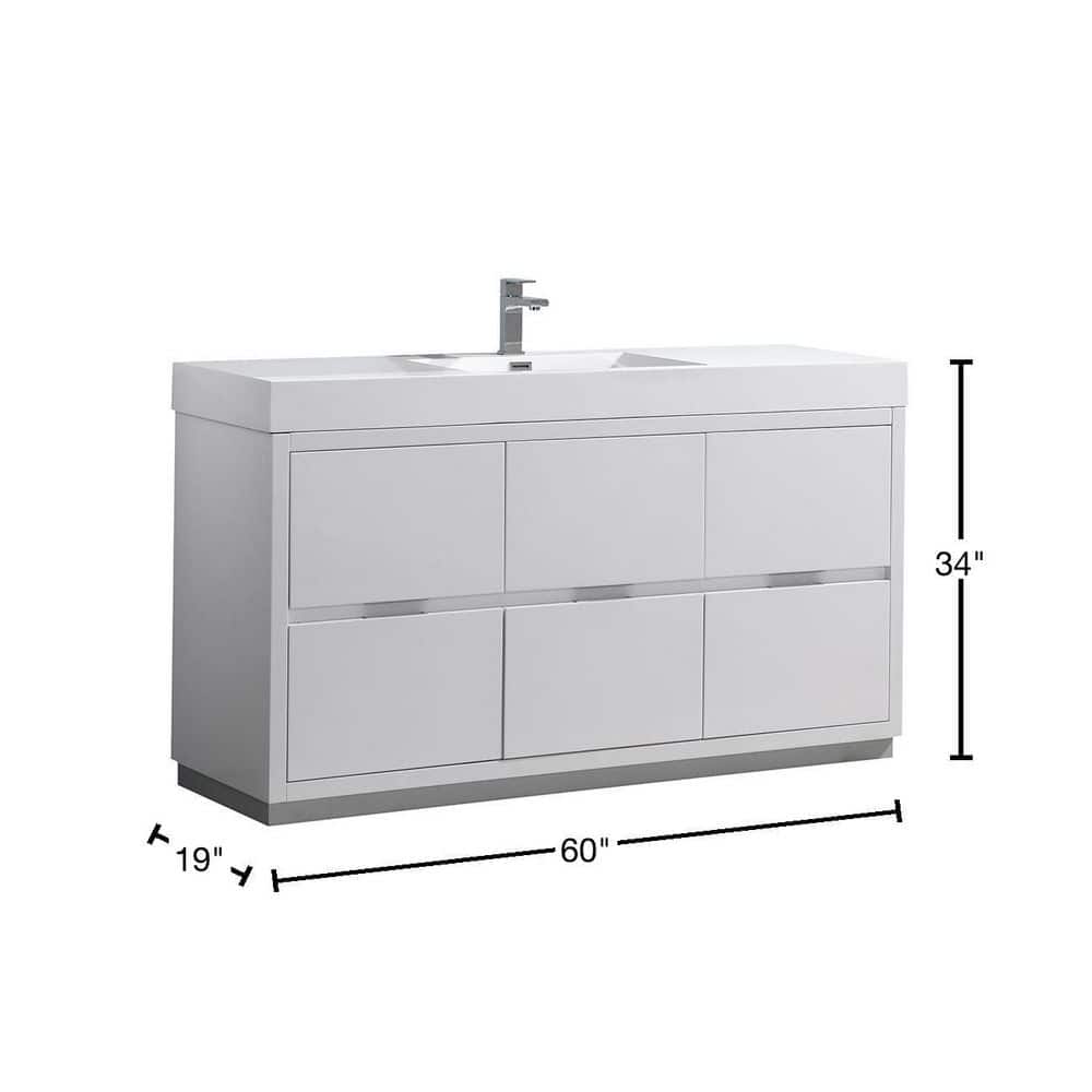 Glossy White 60" Modern Freestanding Vanity with Man-Made Stone Top
