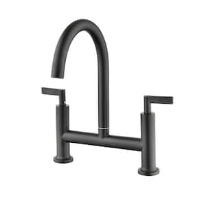 Double Handle Bridge No Sensor Kitchen Faucet with 360-Degree Swivel Spout Modern Kitchen Sink Faucet in Matte Black