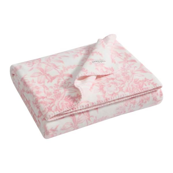 Bedford Stripe Reversible 1-Piece Pale Pink/White Plush Fleece 50 x 70 Throw Blanket