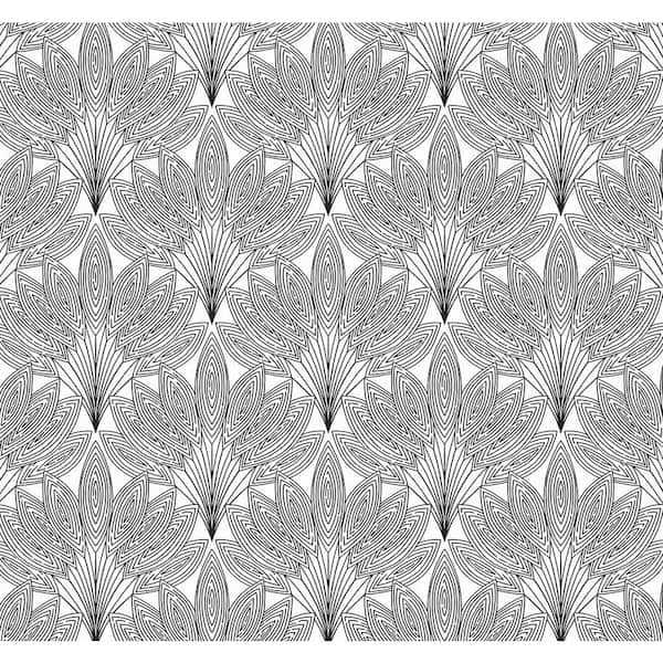 NextWall Ebony Peacock Leaves Vinyl Peel and Stick Wallpaper Roll 40.5 sq. ft.