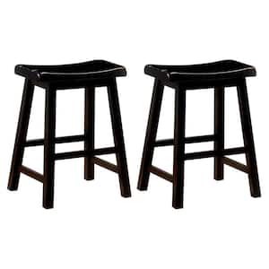 23.75 in. Dark Brown Backless Wooden Frame Casual Counter Height Stool (Set of 2)