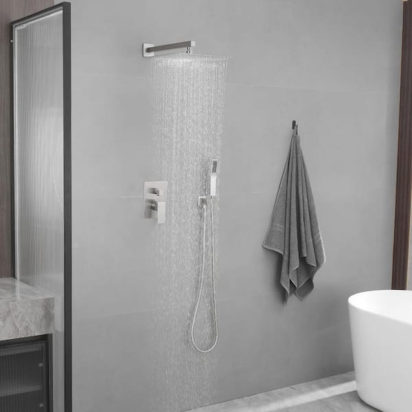 Single Handle 2-Spray Shower Faucet 2.5 GPM with 180° Swivel, Adjustable Flow Rate in Brushed Nickel