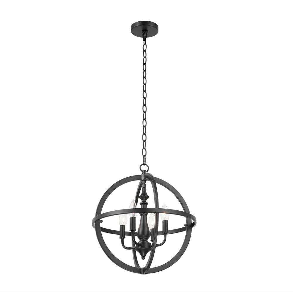 KAWOTI 4light Black Metal Sphere Chandelier Foyer Pendant Light 21206