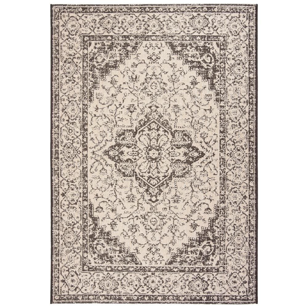 Creme and Brown Rectangular Stain-Resistant Synthetic Rug, 3' x 5'