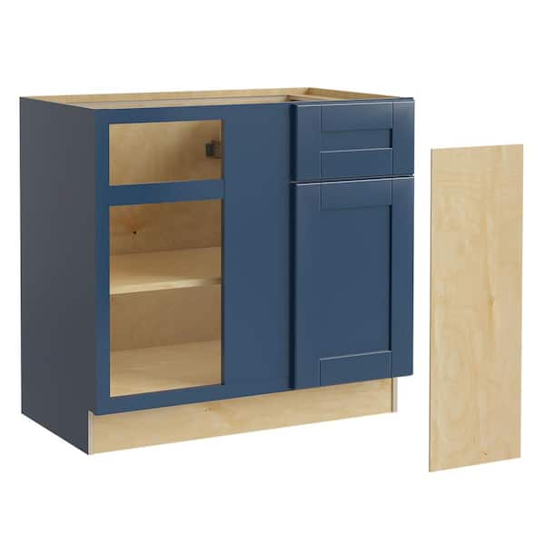 Contractor Express Cabinets Arlington Vessel Blue Plywood Shaker Assembled Blind Corner Kitchen Cabinet Sft Cls Left 36 in W x 24 in D x 34.5 in H