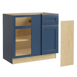 Washington Vessel Blue Plywood Shaker Assembled Blind Corner Kitchen Cabinet Soft Close L 36 in W x 24 in D x 34.5 in H