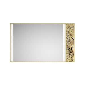60 in. W x 36 in. H Rectangular Framed Anti-Fog Backlit Wall Bathroom Vanity Mirror w/Natural Stone Decoration in Gold