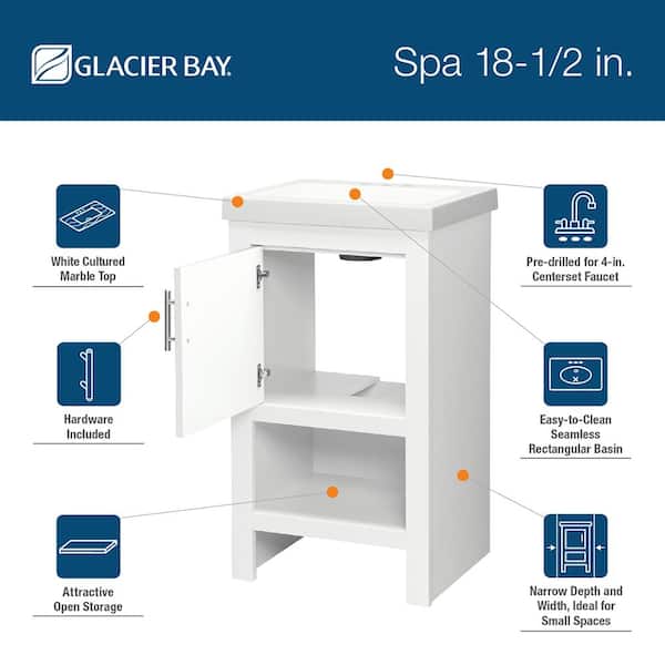 Spa 18-1/2 in Bath Vanity in White with Cultured Marble Vanity Top in White with White Sink