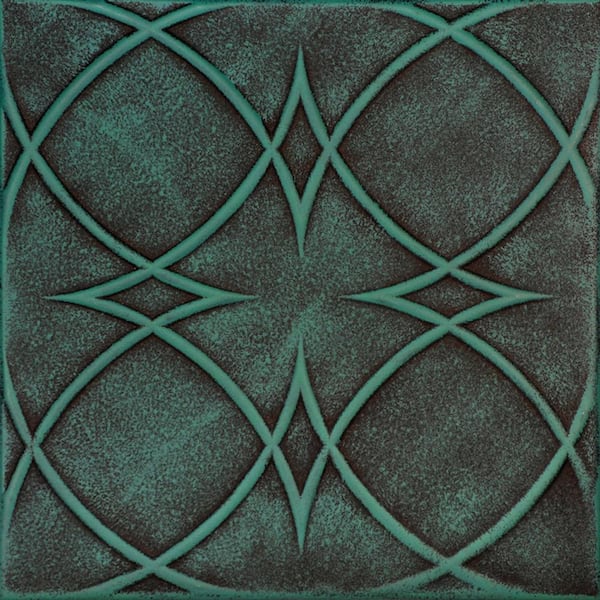 Circles and Stars Antique Green 1.6 ft. x 1.6 ft. Decorative Foam Glue Up Ceiling Tile (384 sq. ft. /case)