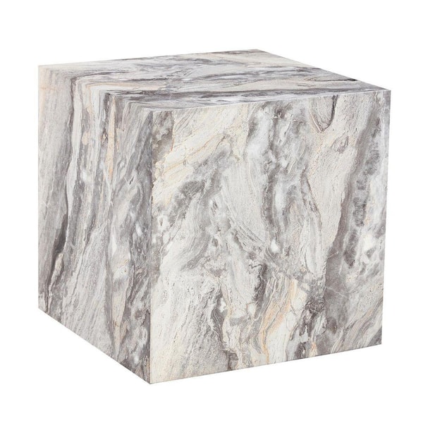 Gray Square Wood 15.7 in. W Decorative Stand with Textured Patterns