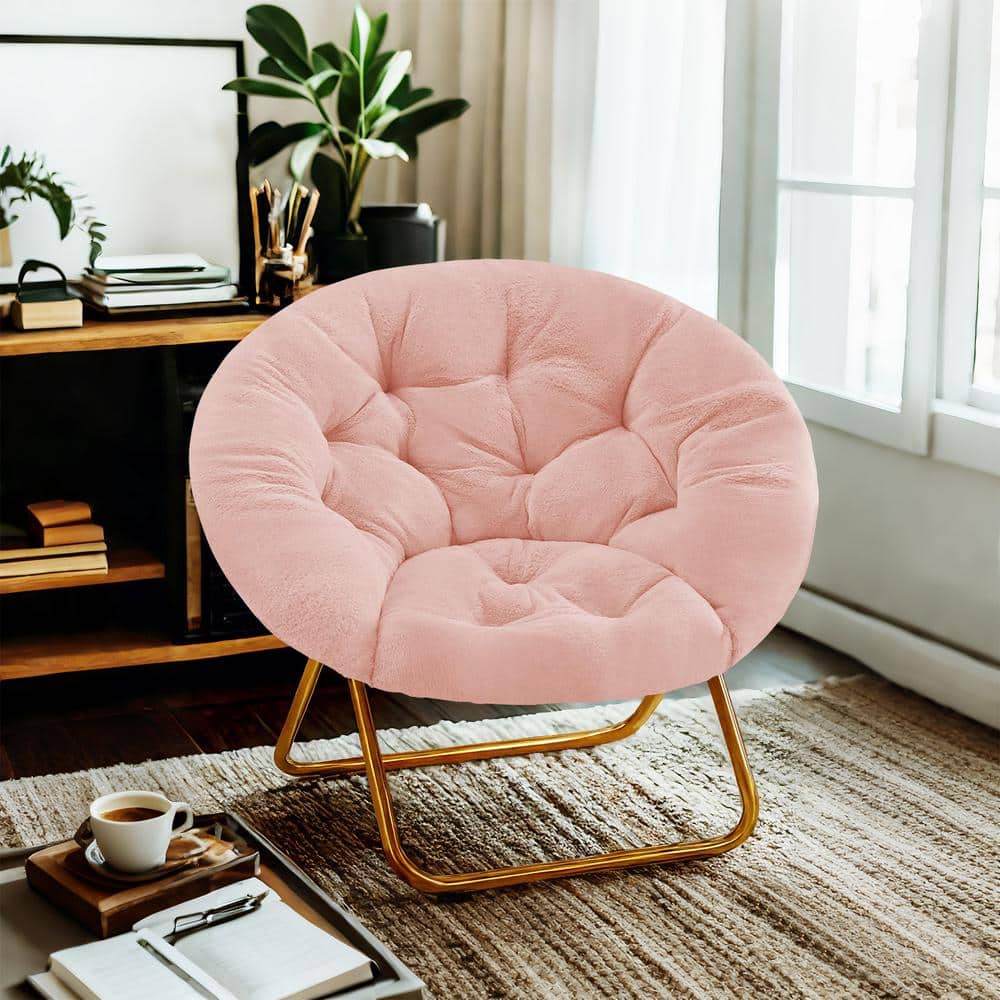 WONDER COMFORT Pink X-Large Faux Fur Folding Cozy Saucer Chairs