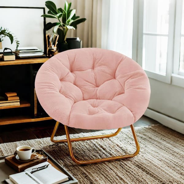 Pink X-Large Faux Fur Folding Cozy Saucer Chairs Accent Chair for Reading Living Room Bedroom