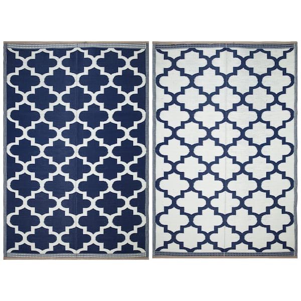 Beverly Rug 5 x 8 Navy Lightweight Trellis Reversible Plastic Indoor Outdoor Area Rug