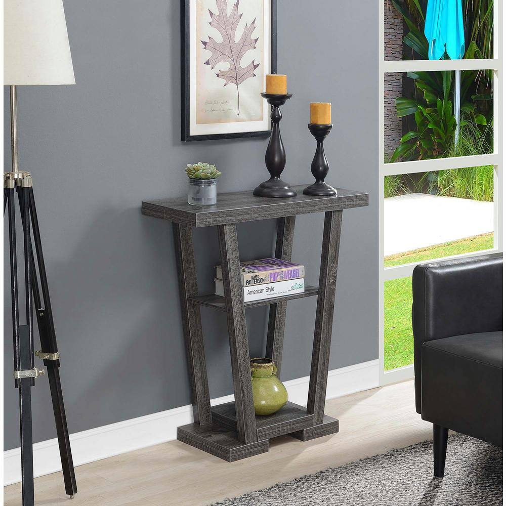 Newport Weathered Gray V-Shaped Console with Spacious Storage