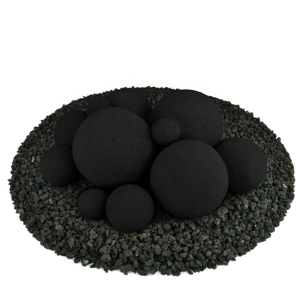 Mixed Set of 13 Ceramic Fire Balls in Midnight Black