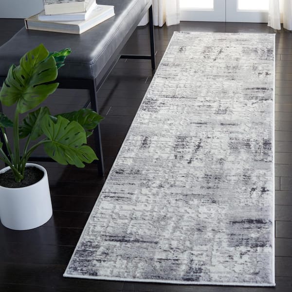 Amelia Gray/Charcoal 2 ft. x 8 ft. Distressed Geometric Runner Rug