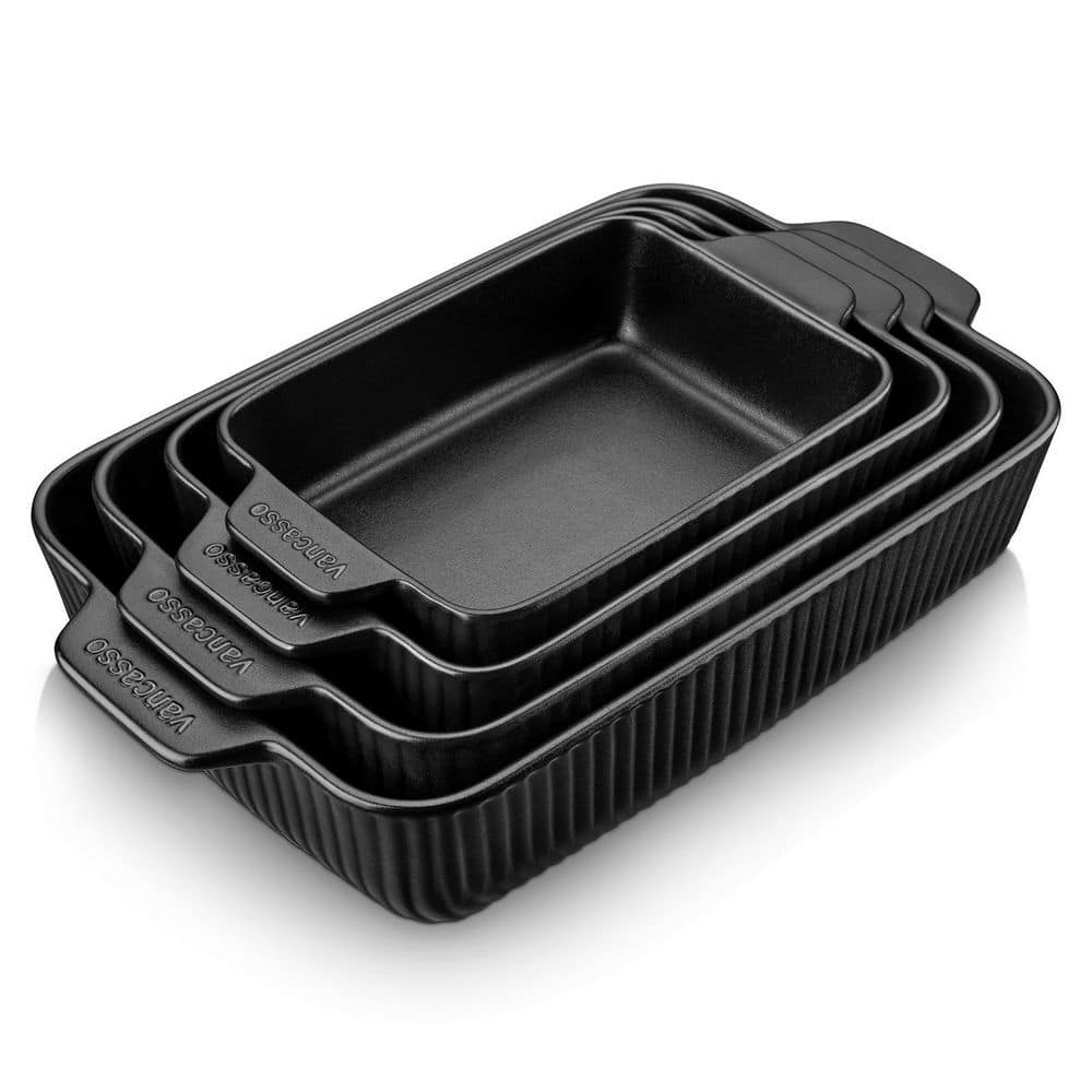 vancasso 4-Piece Black Rectangular Stoneware Baking Dish Set with