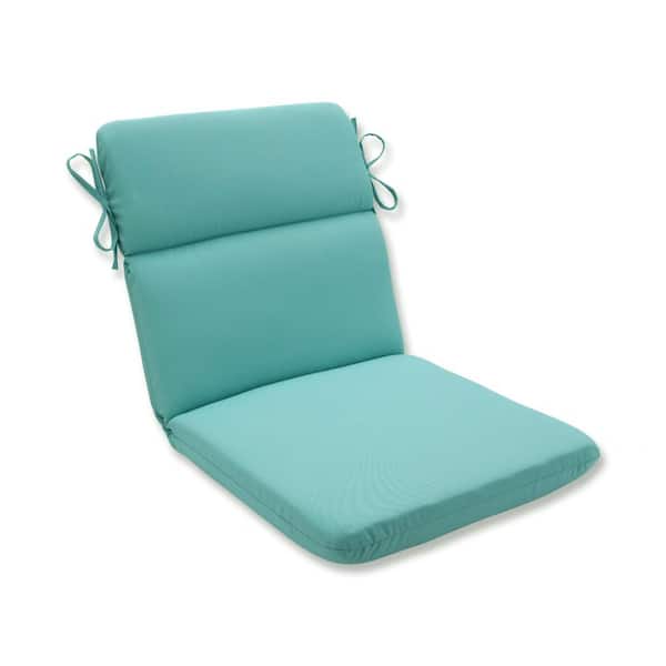 Pillow Perfect Solid Outdoor/Indoor 21 in W x 3 in H Deep Seat, 1-Piece Chair Cushion with Round Corners in Blue Radiance