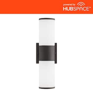 Hartford 14.25 in. Millennium Black Hardwired LED Smart Outdoor Cylinder Wall Light Powered by Hubspace