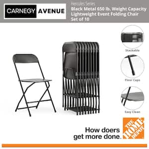 Hercules Series Black Metal 650 lb. Weight Capacity Lightweight Event Folding Chair (Set of 10)