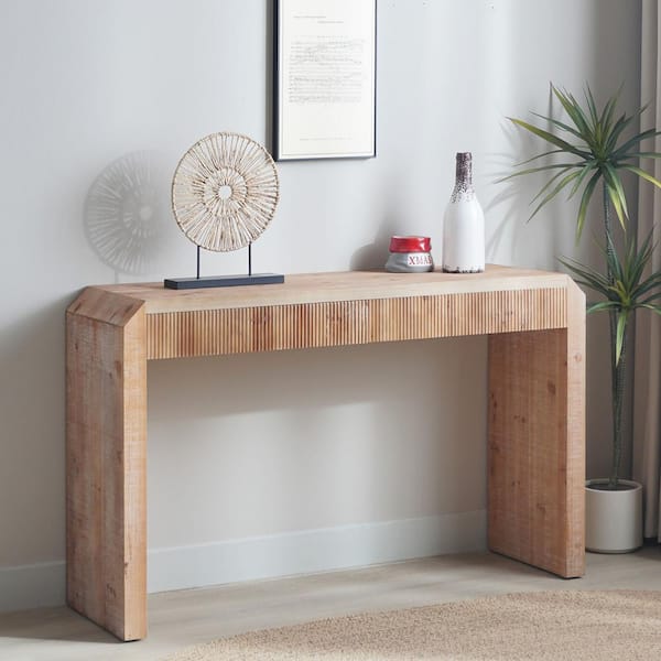 Noble House Fletcher 51.8 in. Natural Wood Rectangle MDF Console Table with Drawer