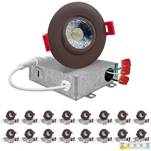 3 in. Canless Bronze Round Gimbal Integrated LED Recessed Light Kit 5 CCT 2700K - 5000K New Construction (16-Pack)