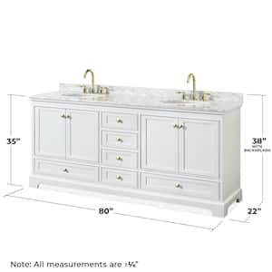 Deborah 80 in. W x 22 in. D x 35 in. H Double Sink Bath Vanity in White with White Carrara Marble Top