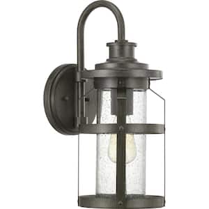 Haslett Collection 1-Light Antique Pewter Clear Seeded Glass Farmhouse Outdoor Medium Wall Lantern Light