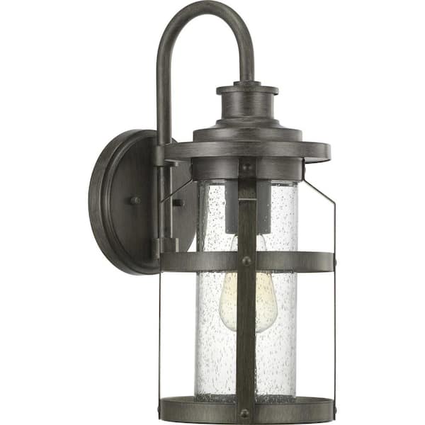 Haslett Collection 1-Light Antique Pewter Clear Seeded Glass Farmhouse Outdoor Medium Wall Lantern Light
