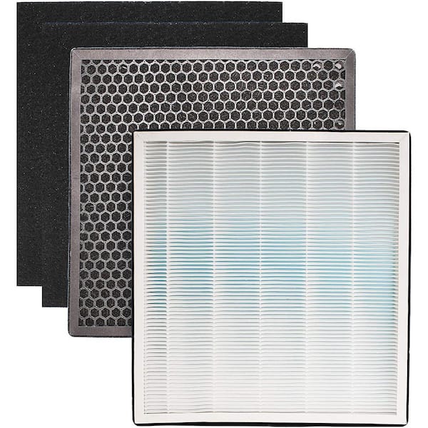LifeSupplyUSA 13 in. x 12.75 in. x 2.25 in. Replacement HEPA Charcoal Carbon Filter Set Fits Ivation IVAHEPA01 Air Purifier