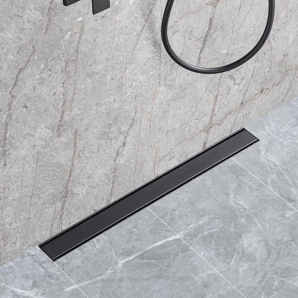 28 in. Stainless Steel Linear Shower Drain with Tile-in Cover in Matte Black