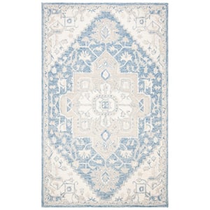 Micro-Loop Blue/Ivory 4 ft. x 6 ft. Floral Medallion Area Rug