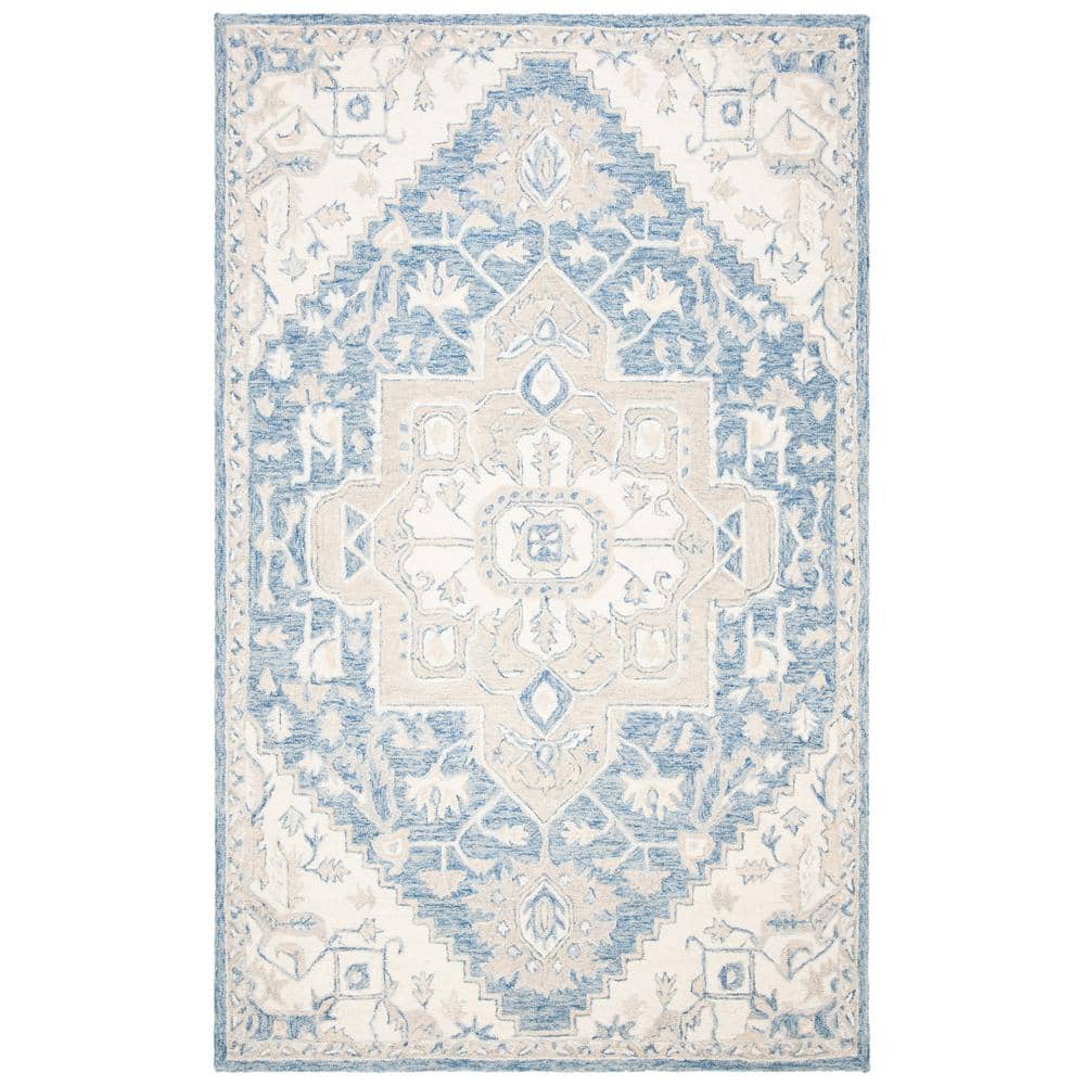 Blue and Ivory Hand-Tufted Wool 6' x 9' Area Rug