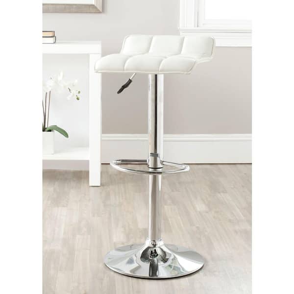 Lamita White/Chrome Adjustable Height Swivel Cushioned Bar Stool