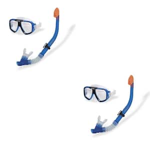 Reef Rider Swimming Diving Mask and Snorkel Set for Ages 14 Plus, Blue (2-Pack)