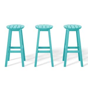 Laguna 29 in. HDPE Plastic All Weather Backless Round Seat Bar Height Outdoor Bar Stool in Turquoise (Set of 3)