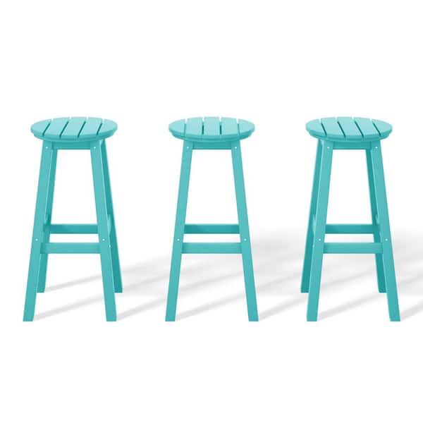 WESTIN OUTDOOR Laguna 29 in. HDPE Plastic All Weather Backless Round Seat Bar Height Outdoor Bar Stool in Turquoise (Set of 3)