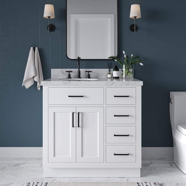 ARIEL Hepburn 37 in. W x 22 in. D x 36 in. H Bath Vanity in White with Carrara Marble Vanity Top in White with White Basin
