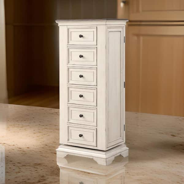 Benjara White, Brown and Black 6 drawer 28 in. Wide Dresser with Mirror