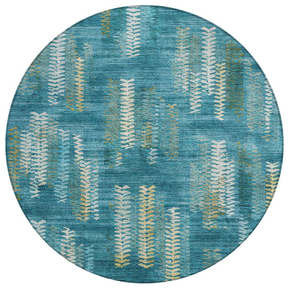 Chantille Machine Washable Indoor/Outdoor Abstract ACN2892 Teal 8 ft. x 8 ft. Round Rug price history on PriceWatchPro