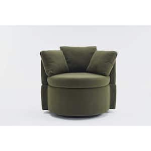 Green Teddy Fabric Swivel and Storage Barrel Chair with Back Cushion