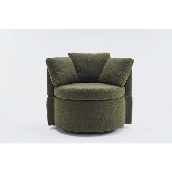 wetiny Green Teddy Fabric Swivel and Storage Barrel Chair with Back Cushion