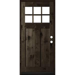36 in. x 80 in. Craftsman Knotty Alder Left Hand 6-Lite Clear Low-E Black Stain Wood Single Prehung Front Door