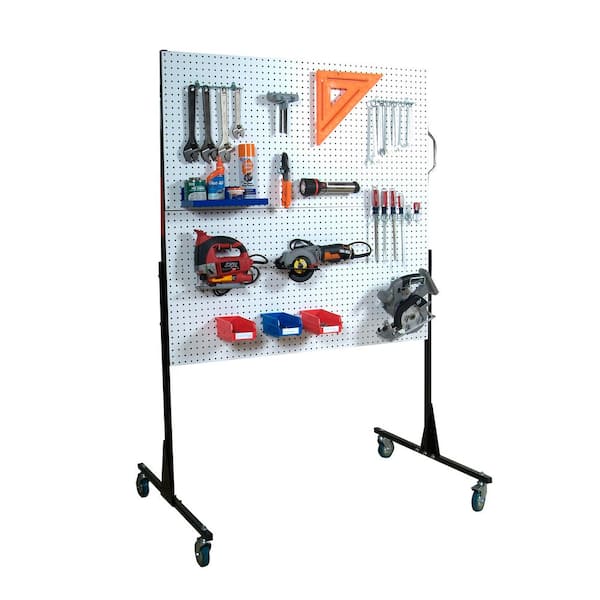 Triton Products 50 in. W Mobile Stand-Alone Pegboard Unit Utility Cart with 4 High Density Fiberboard Pegboards in White